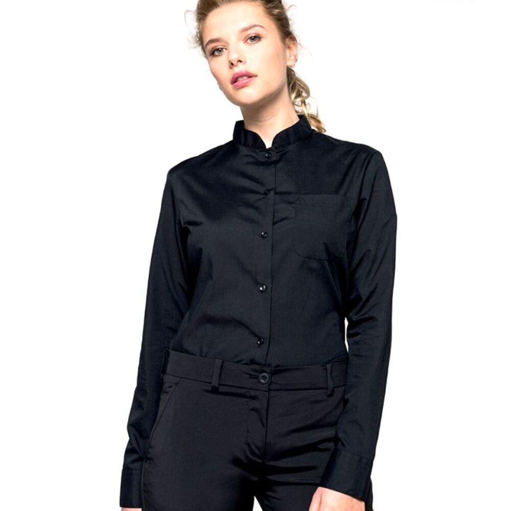 Kariban Womens/Ladies Long Sleeve Mandarin Collar Shirt / White